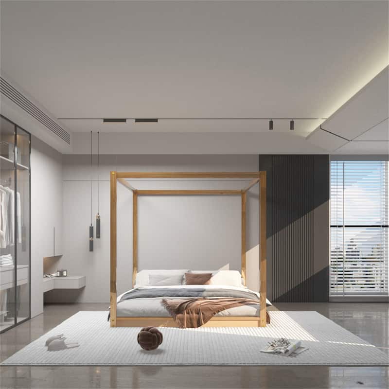 Queen Size Canopy Platform Bed with Support Legs