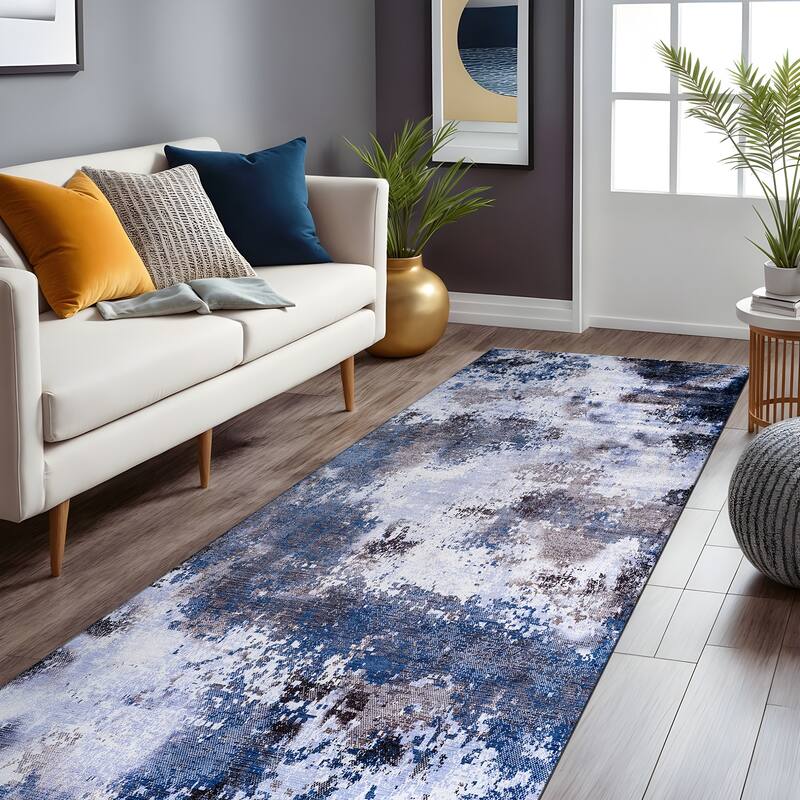 Beverly Rug Queen Abstract Non-Slip Rubber Back Washable Indoor Area Rug