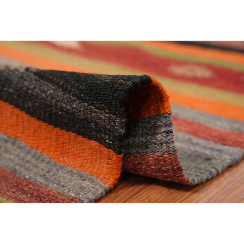 Hand Woven Oriental 100% Wool Carpet Southwestern Tribal Multi-Colored Kilim Area Rug - 11' 5'' X 6' 2''