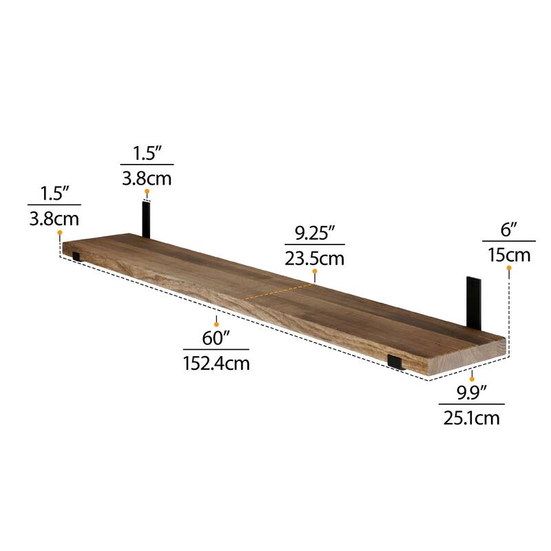 Wallniture Forte Wood Board 60" Long, 9.25'' Deep, 1.5" Thick, Long Floating Shelf, Wall Bookshelf for Living Room, Rustic,1 Pc