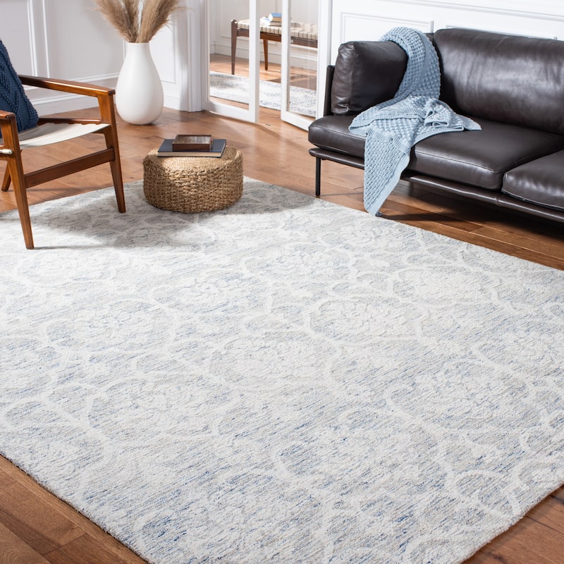 SAFAVIEH Handmade Metro Elixabete French Country Wool Rug - 8' x 10' - Light Blue/Ivory