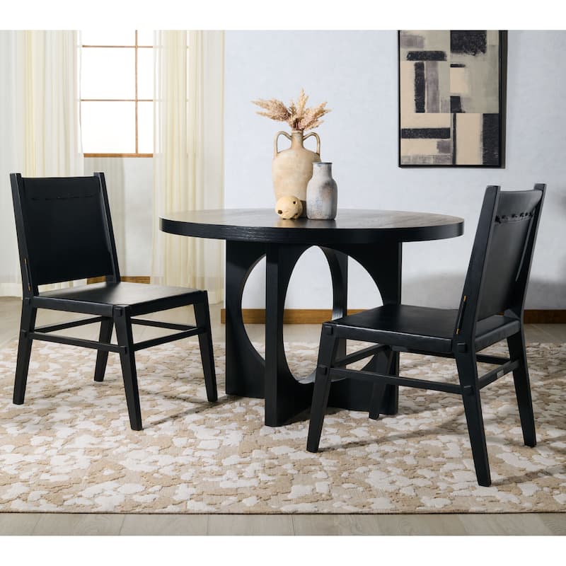 SAFAVIEH COUTURE Catriella Leather Dining Chair (Set of 2) - 21"W x 26"D x 37"H