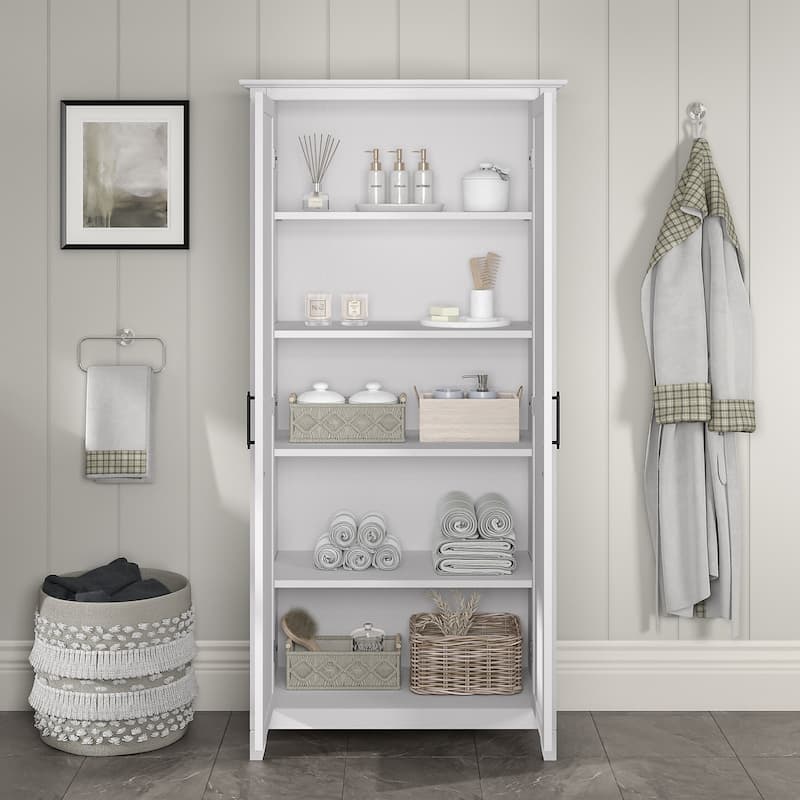Key West Tall Bathroom Cabinet with Doors & Shelves by Bush Furniture