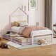 preview thumbnail 1 of 48, Twin Size Metal Platform Bed with two drawers,House-Shaped Headboard Design for Kids, Boys and Girls Twin - Pink