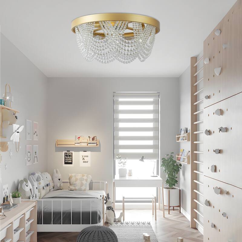 20'' Boho Crystal Ceiling Fans with Lights Flush Mount