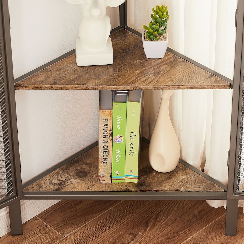 Industrial Triangle Corner Table with Dual Door and 3-tier Shelf Storage Cabinet