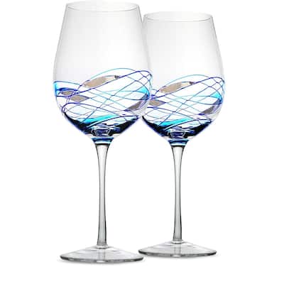 Bezrat Set of 2 Wine Glasses With Blue Mosaic Design