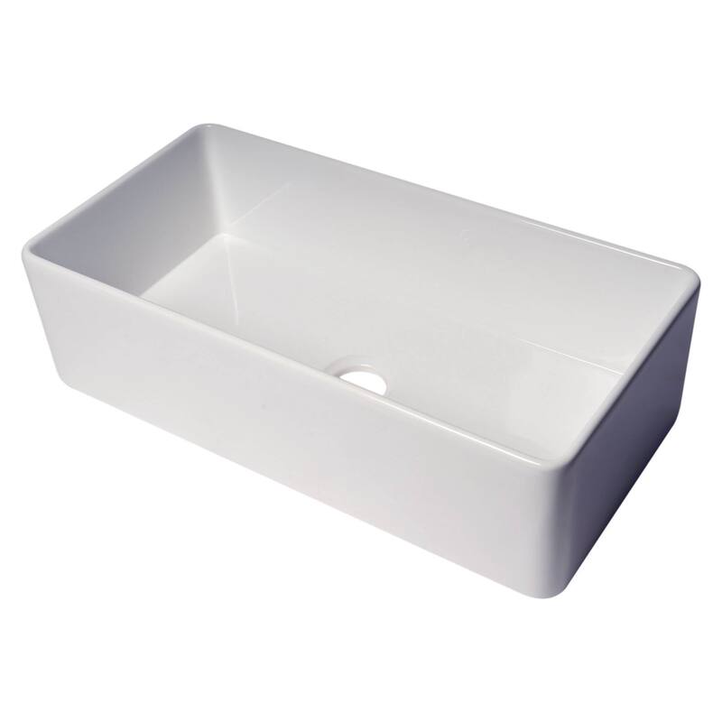 ALFI brand ABF3618 36" White Thin Wall Single Bowl Smooth Apron Fireclay Kitchen Farm Sink