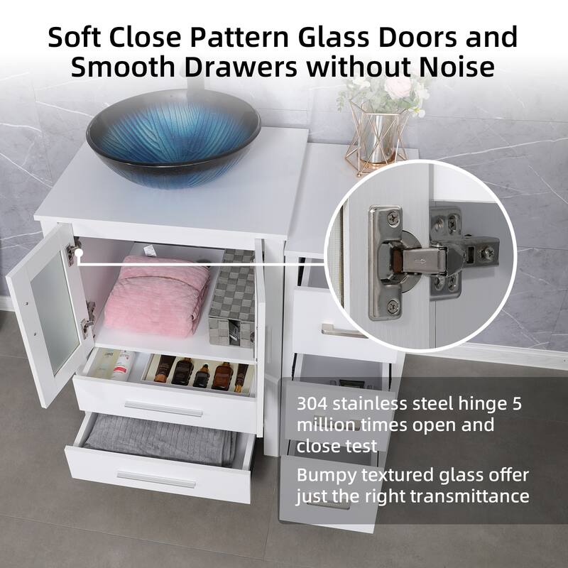 72" Bathroom Vanity Set Vessel Sink Cabinet Mirror Combo
