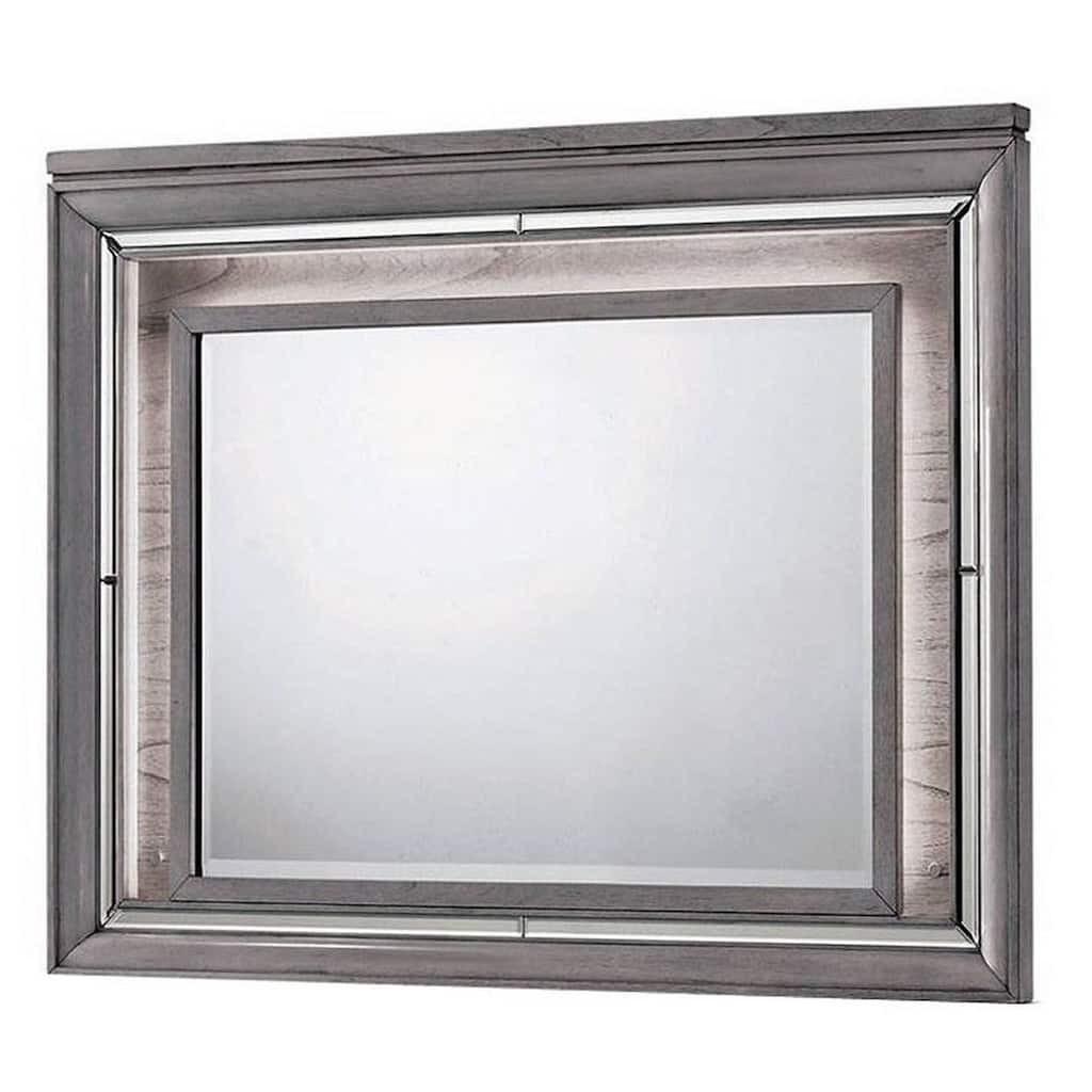 49 Inch Wooden Contemporary Mirror with LED, Light Gray