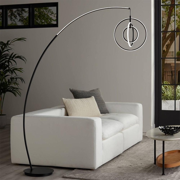 Black 79 High 3 Ring LED Modern Arc Floor Lamp 51 x 79