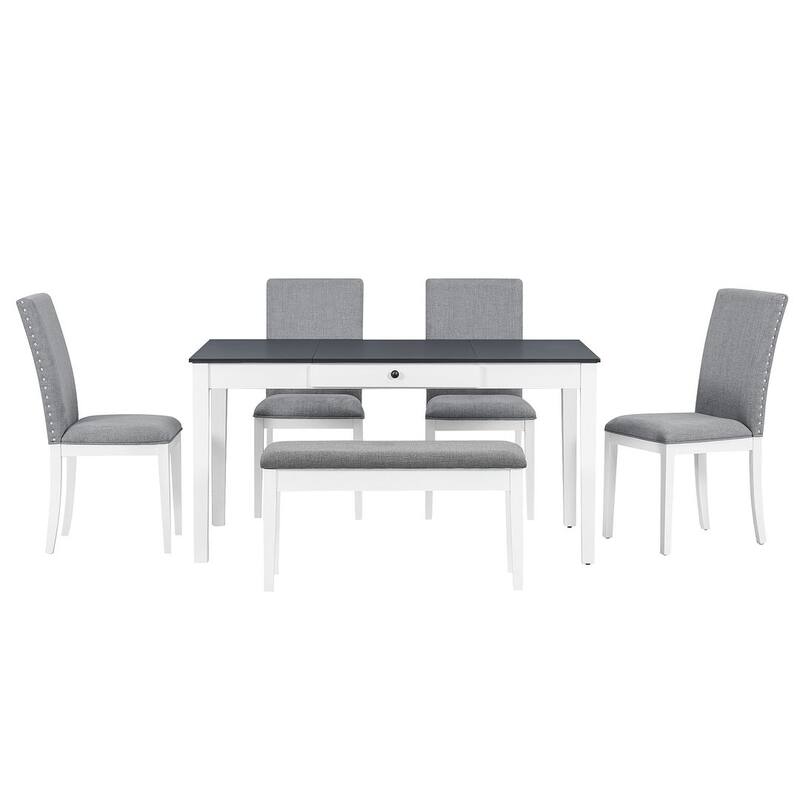Farmhouse 6 PCS Dining Table Set for 6 with Storage Table - Grey+White