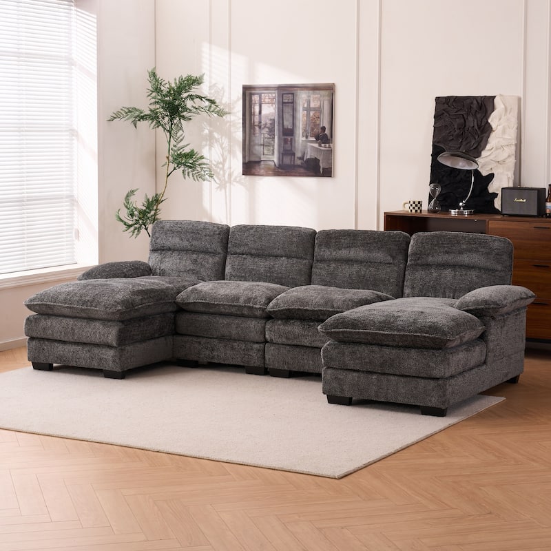 Modern U-shape Chenille Upholstered Sofa with Chaise Multiple Cushions Sectional Couch