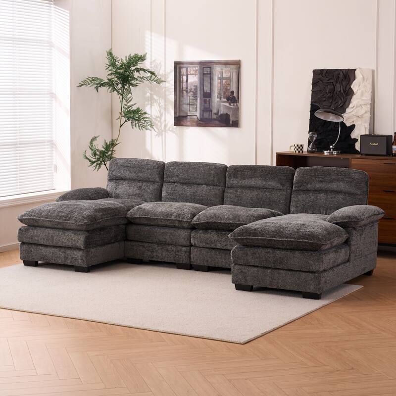 Oversized Modular Sectional Sofa, 111.8" U Shaped Couch with Movable Ottoman,Large 6 Seater Corner Sofa for Living Room