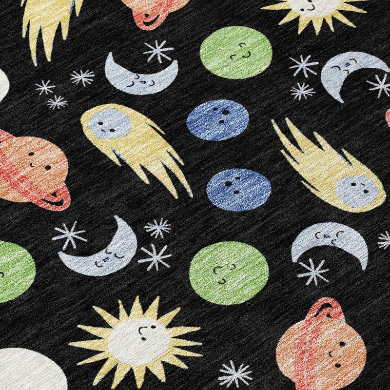 Machine Washable Indoor/ Outdoor Planets Comets Chantille Rug