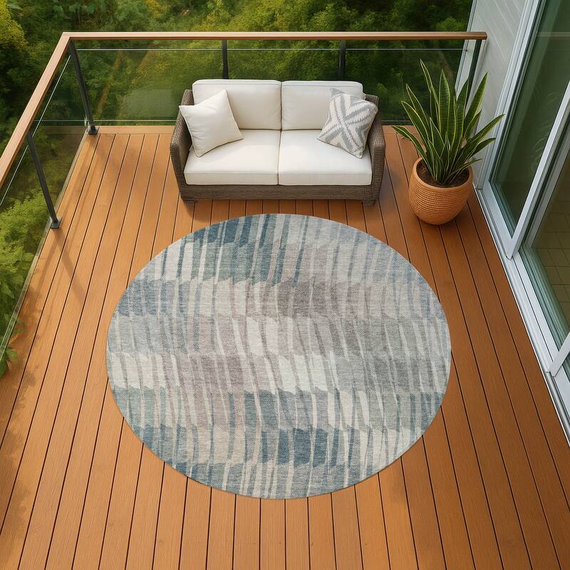 Machine Washable Indoor/ Outdoor Casual Stripe Chantille Rug - Sage - 8' x 8'