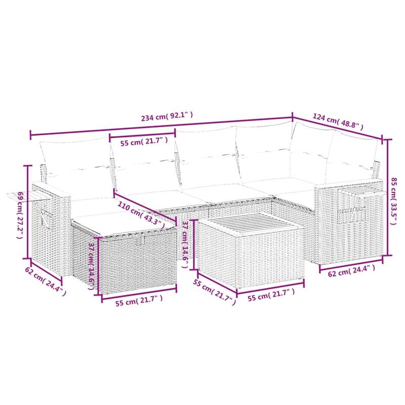 vidaXL Patio Sofa Set with Cushions Outdoor Conversation Furniture Poly Rattan