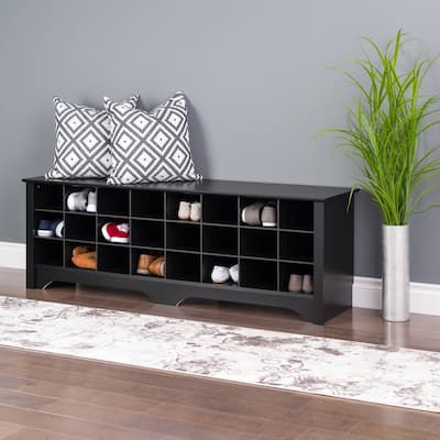 Prepac Hall Bench with Storage and Seating: 24-Shoe Cubby Bench, Ideal White Shoe Rack for Entryway