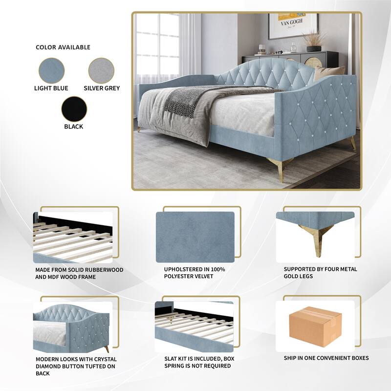 CraftPorch Elegant Crystal Button-Tufted Twin Size Upholstered Daybed