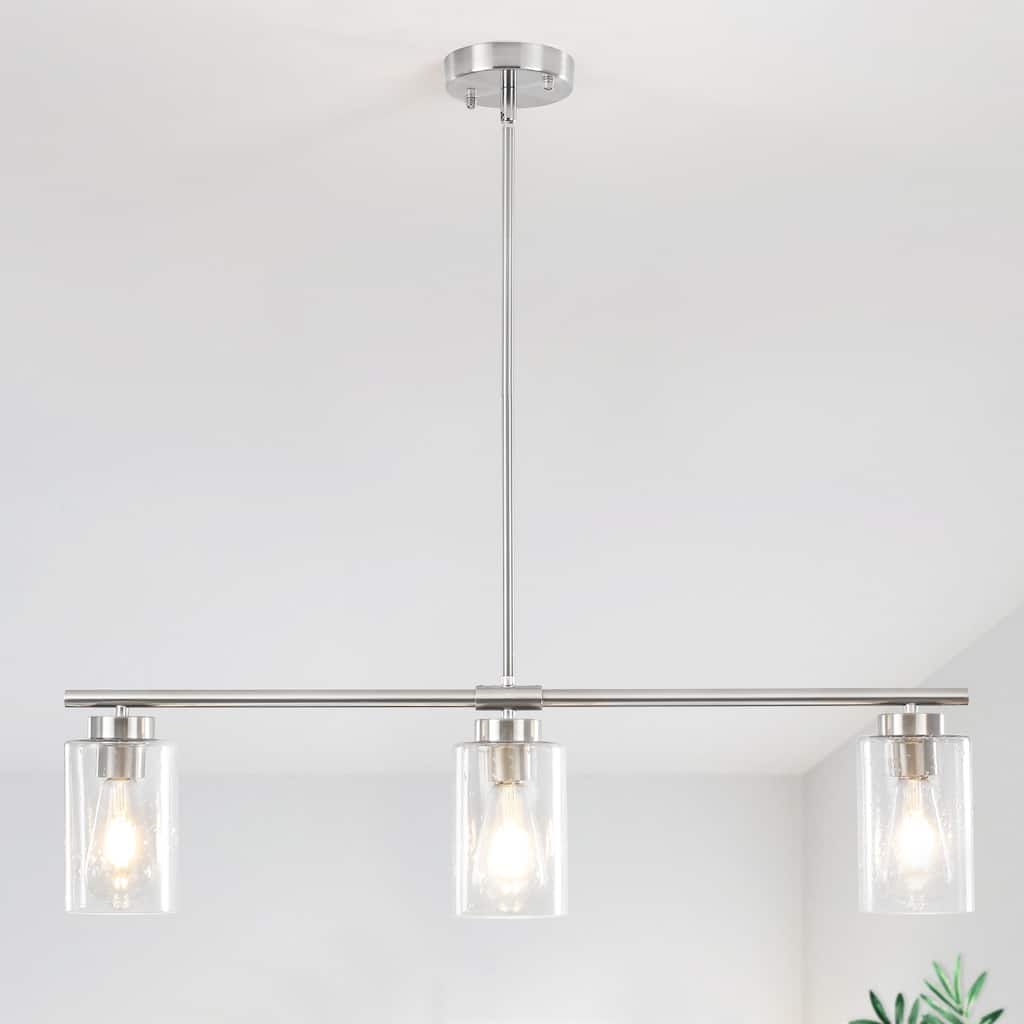 Modern 3-Light Linear Dimmable Kitchen Island Chandelier with Clear Glass Shade