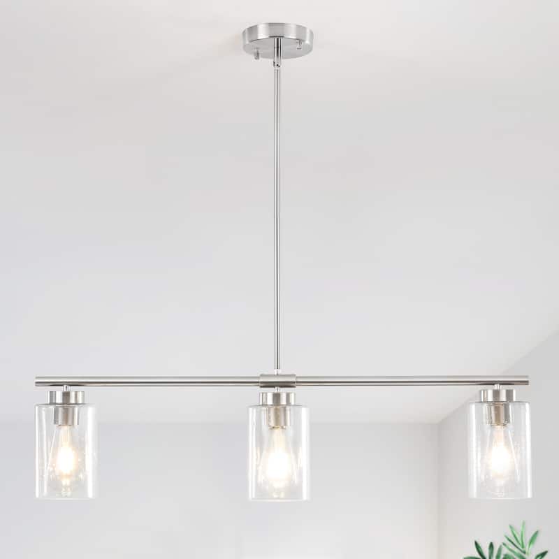 Modern Linear Ceiling Hanging Pendant Light With Adjustable Height for Living Room, Foyer - Sand nickel