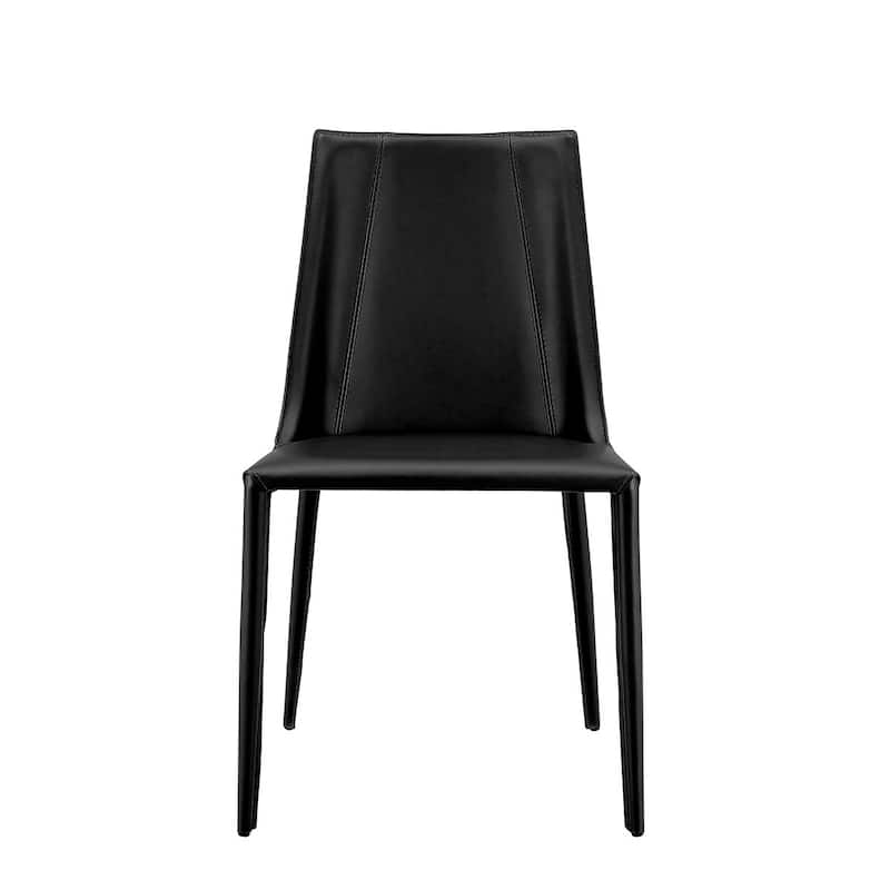 Sleek All Black Faux Leather Dining or Side Chair - Black