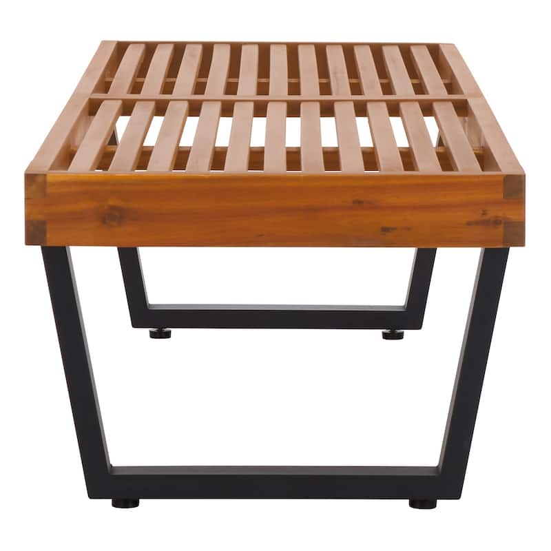 SAFAVIEH Outdoor Patio Furniture Heather Solid Wood Slatted Rectangular Bench - 60"W x 19"D x 14"H