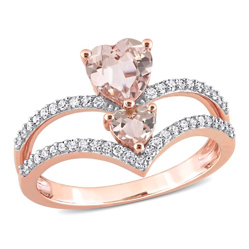 Miadora Heart Shape Morganite and 1/4ct TDW Diamond Open Engagement Ring in 10k Rose Gold
