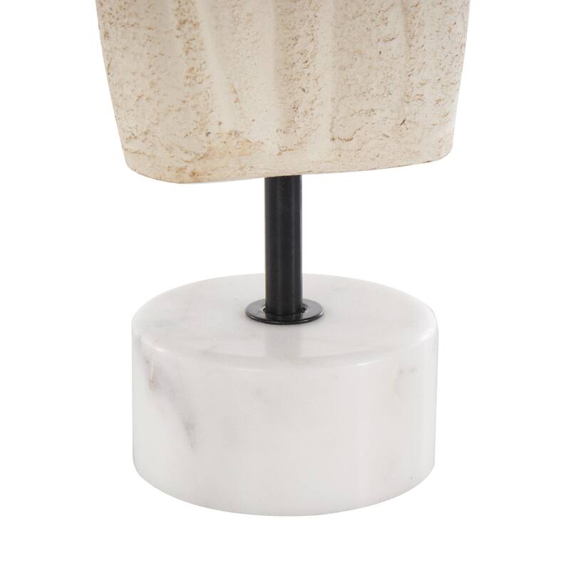 Cream Paper Mache Distressed or Antique Greek Inspired Statue People Decorative Sculpture with White Marble Base