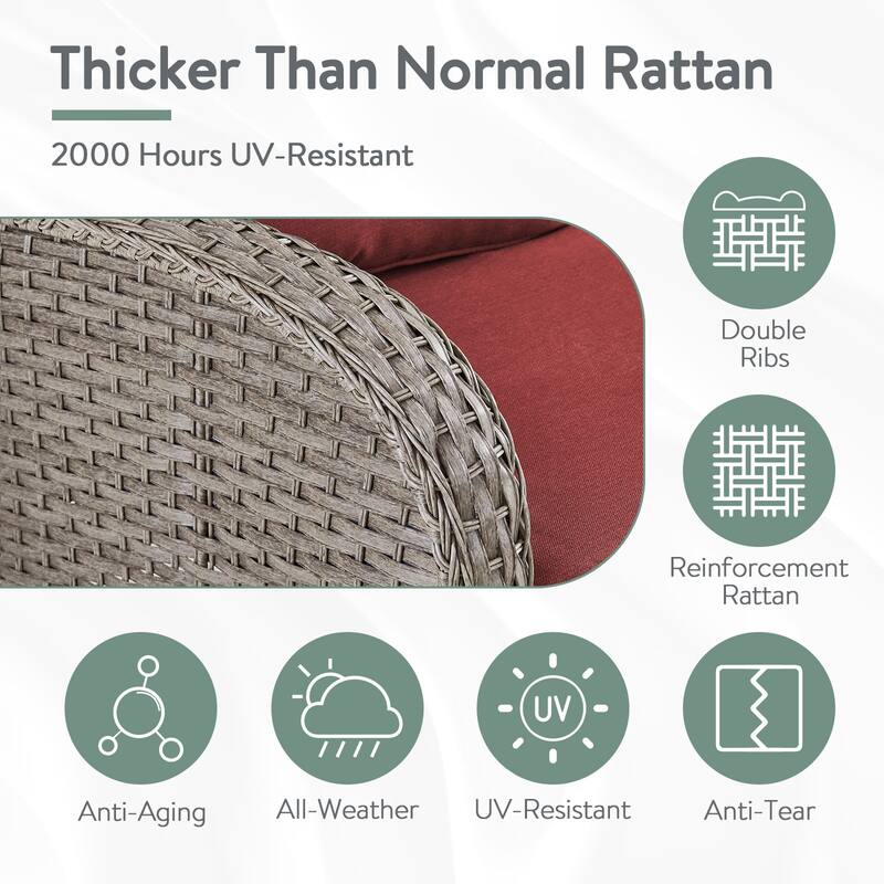 6 Pieces Patio Sofa Chairs Ottoman Grey-Red - Grey