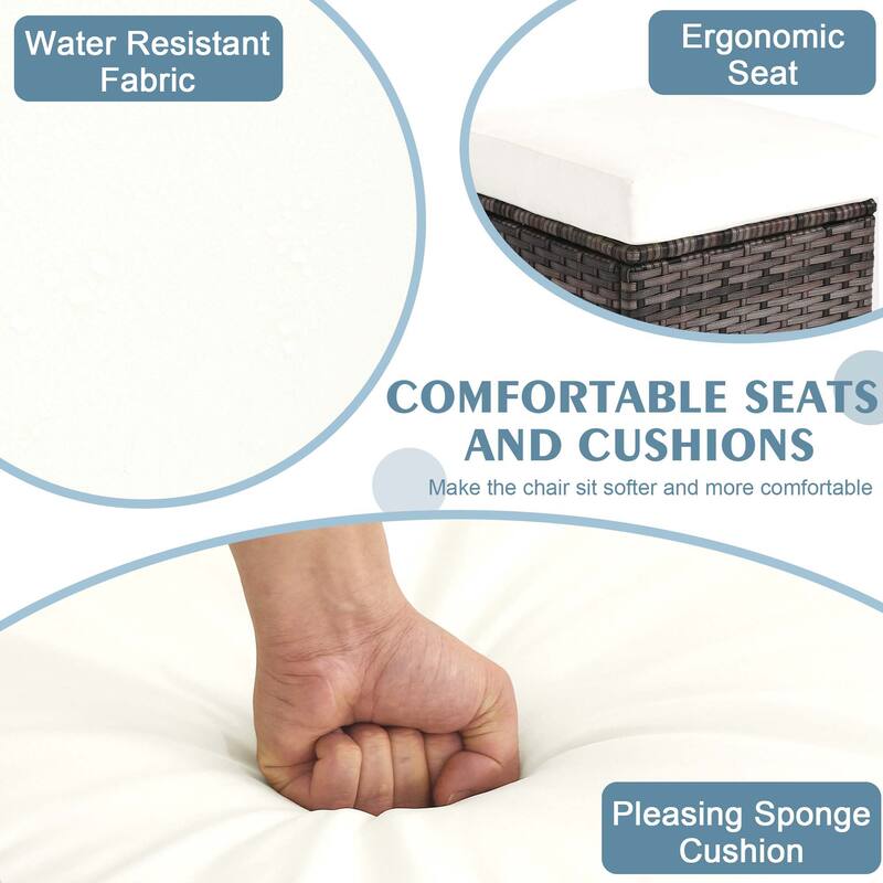 Outdoor Patio PE Wicker Ottoman with Cushion