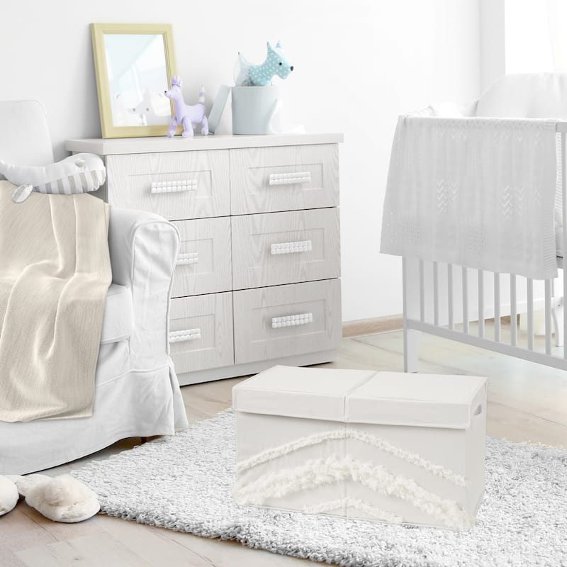 Ivory Boho Bohemian Collection Girl or Boy Kids Fabric Toy Bin Storage - Gender Neutral Off White Farmhouse Chic Fringe