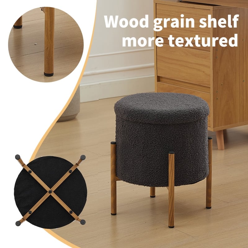 Modern Round Storage Ottoman, Ottoman Foot Stools With Metal Base,Ottoman Footstool with Removable Lid Storage Ottoman