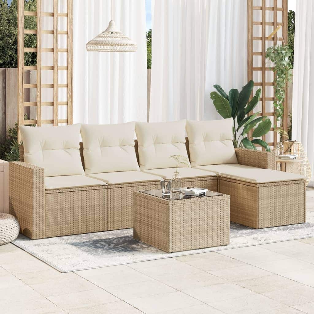 vidaXL Garden Sofa Set Beige PE rattan Large Modular Garden Sofa Set - 94.9 x 27.2 x 33.5