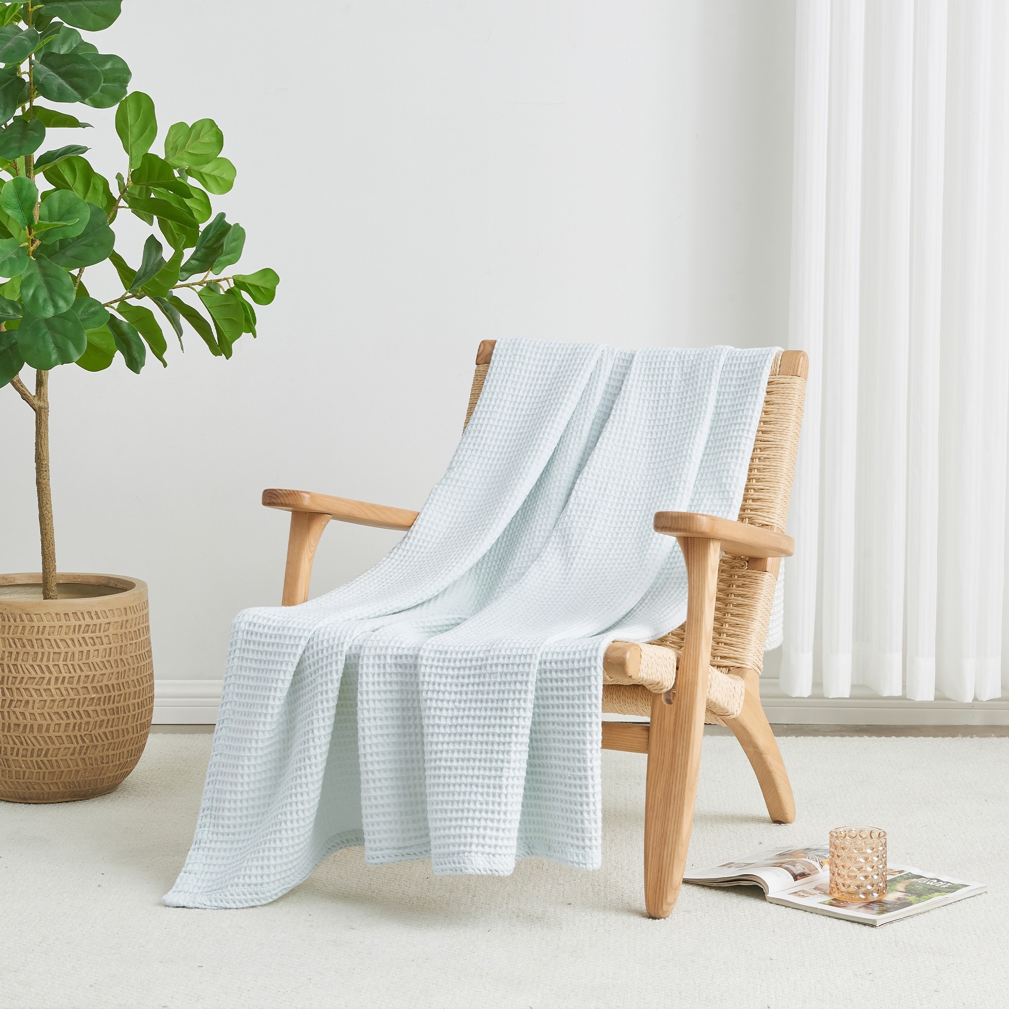 Linery Co. 100 Cotton All Season Lightweight Waffle Weave Knit Throw Blanket Bed Bath Beyond 29167818