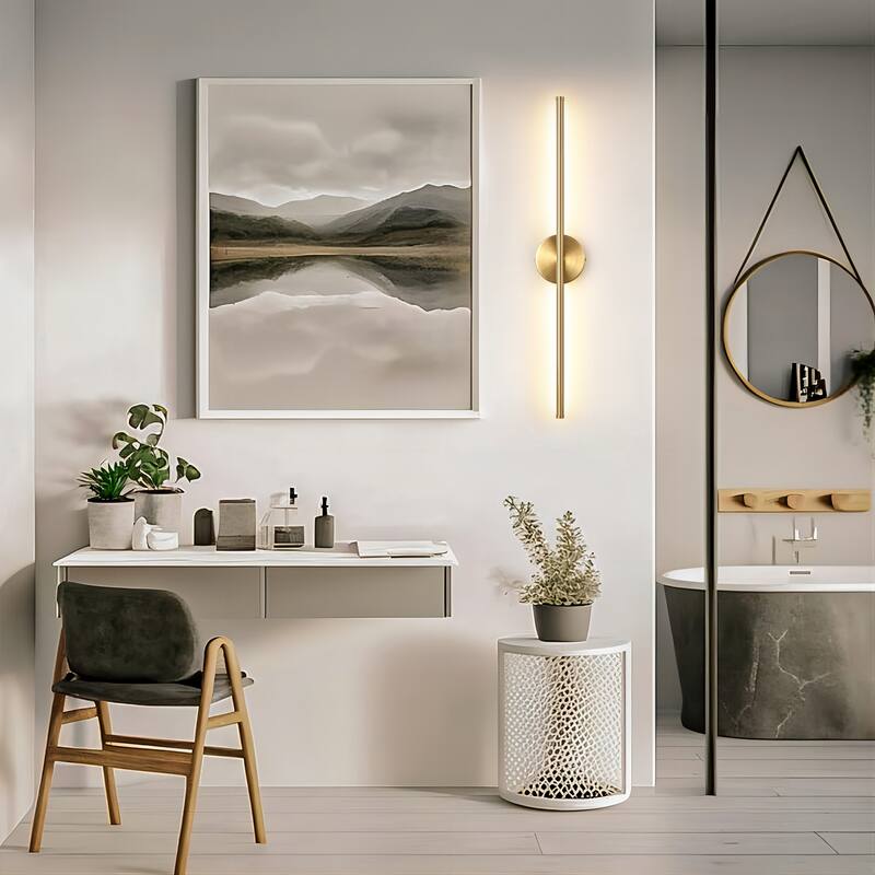 1-Light Black/ Gold/ Nickel Modern Long Linear Strip Wall Sconce Dimmable LED Bathroom Vanity Light