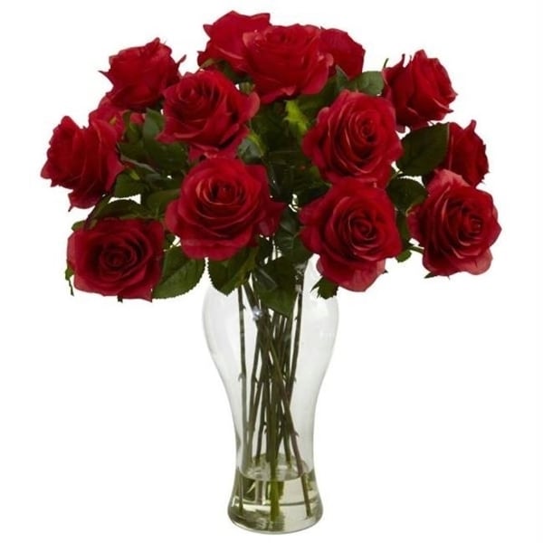 Nearly Natural 1328-RD Blooming Roses with Vase