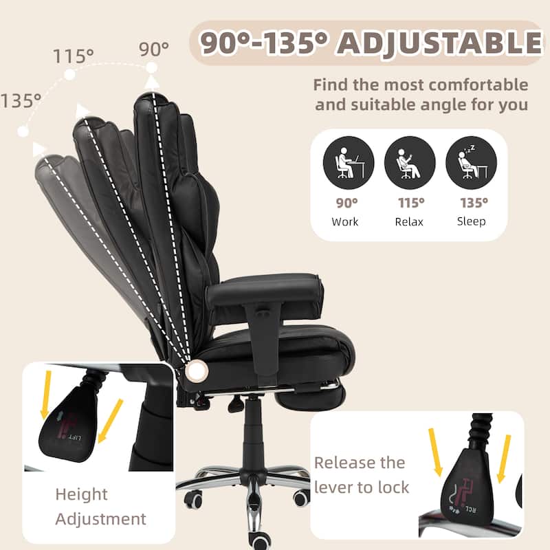 Ergonomic 6-Point Massage Office Chair with Heating, Reclining Function, Retractable Footrest, and Adjustable Armrests