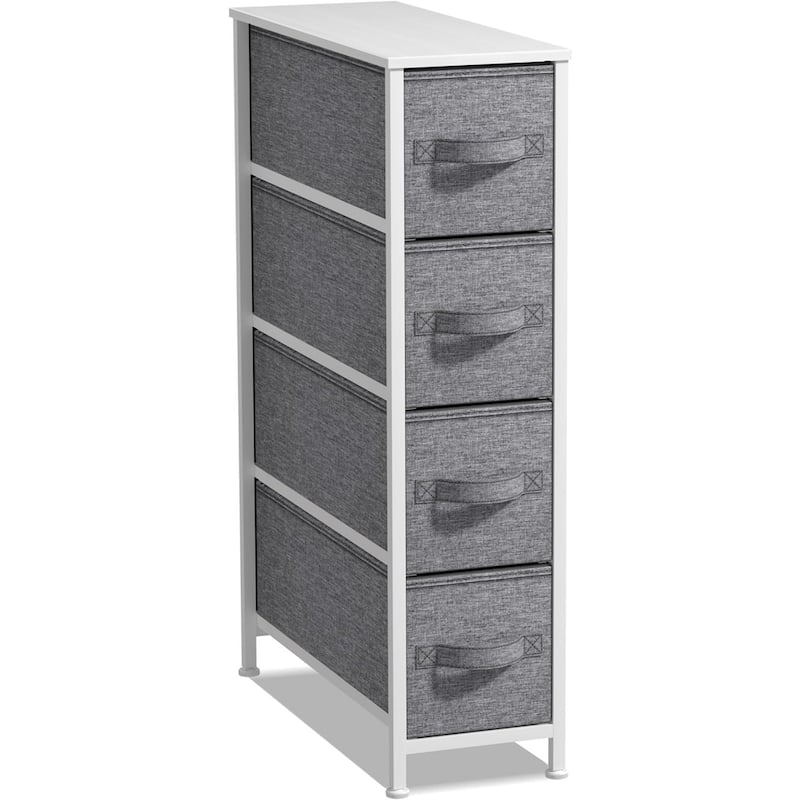 Narrow Dresser Tower with 4 Drawers - Vertical Storage for Bedroom - White