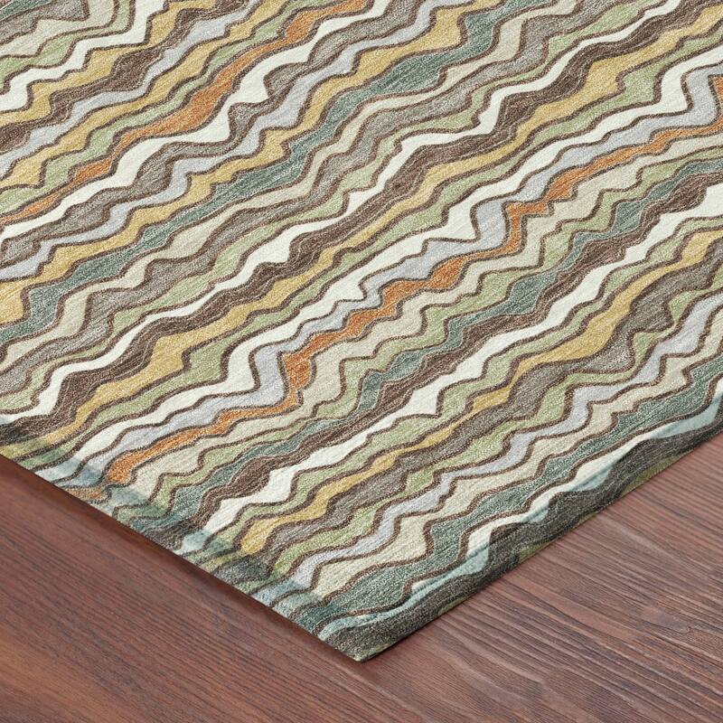 Machine Washable Indoor/ Outdoor Ziggy Stripe Chantille Rug