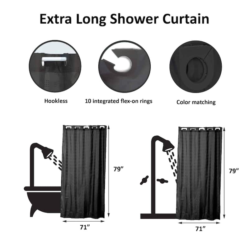 Extra Long Shower Curtain Polyester Hook Less Cubic 79"L x 71"W