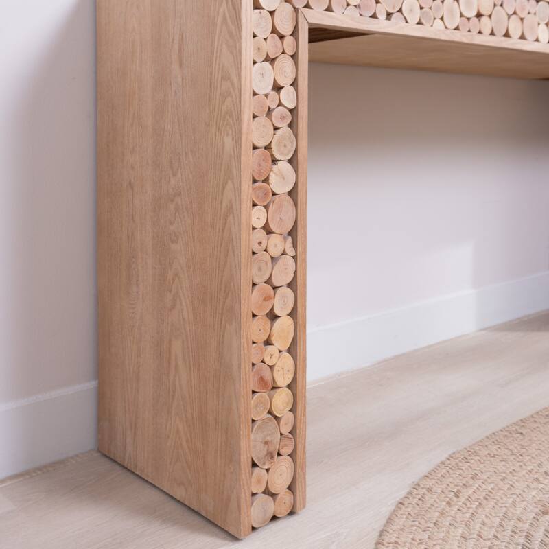 62 inch Rustic Wood Console Table Natural Log Accents Entryway Sofa Table Farmhouse Style