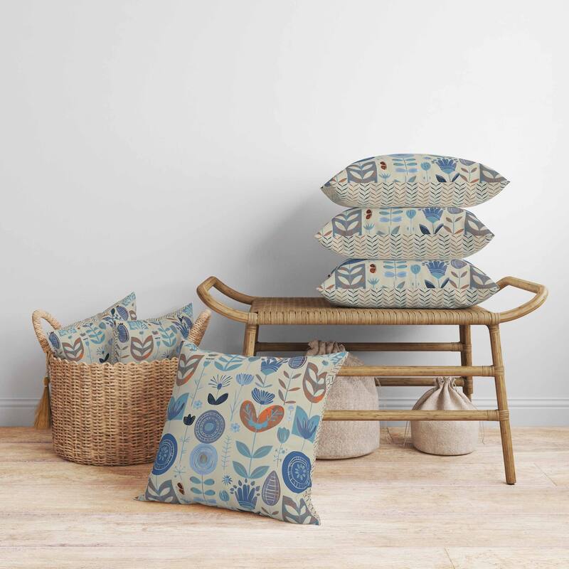 Baltic Blossoms Faux Suede Reversible Throw Pillow Beige and Blue