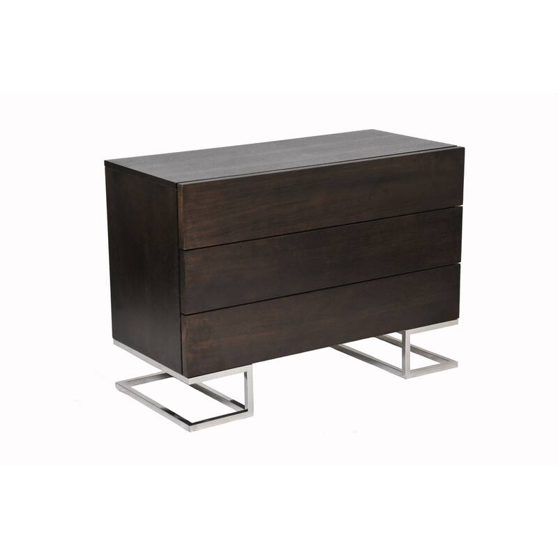 Sam 39 Inch Dresser, 3 Drawers, Sleek Steel Legs, Espresso Brown Wood