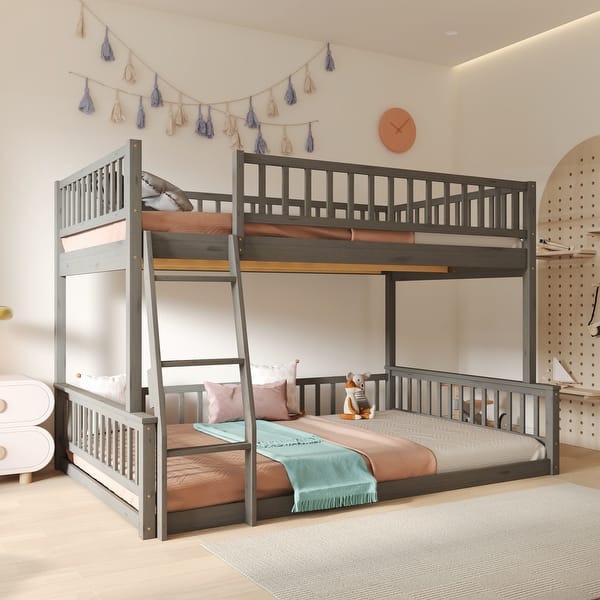 slide 2 of 9, Full XL over Queen Size Bunk Bed,Detachable Wooden Bed Frame,White White - Queen