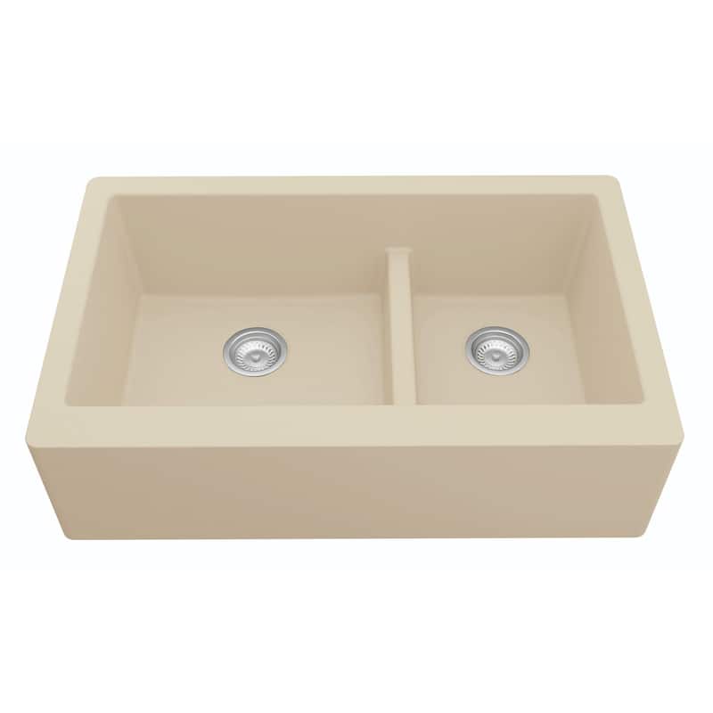 Karran Farmhouse/Apron-Front Quartz Double Bowl Kitchen Sink Kit