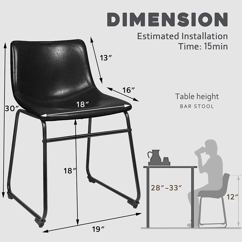 Bossin Faux Leather Dining Chairs Set of 2, 18 Inch Kitchen & Dining Room Chairs with Backrest and Metal Leg