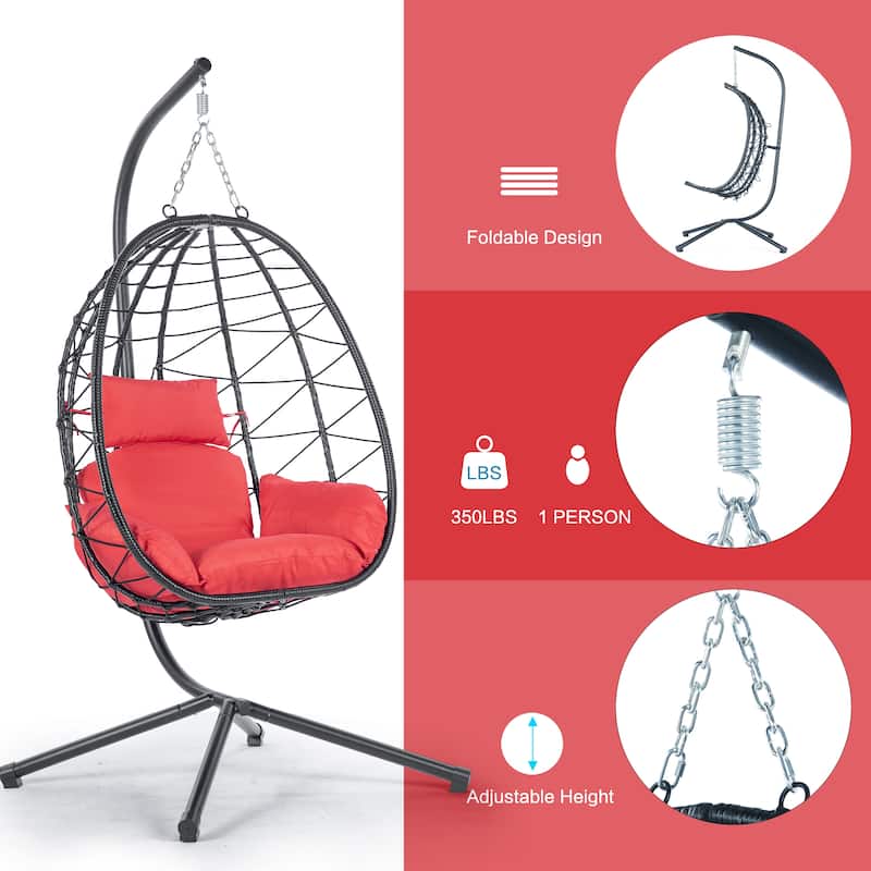 Wicker Hanging Egg Chair with Stand for Home Balcony - 77