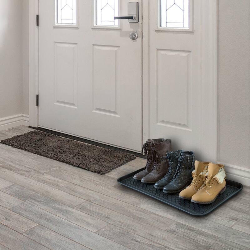 Large All-Weather Indoor/Outdoor Boot Tray - Weather-Resistant Plastic Shoe Mat with Raised Edge by Stalwart (Black)