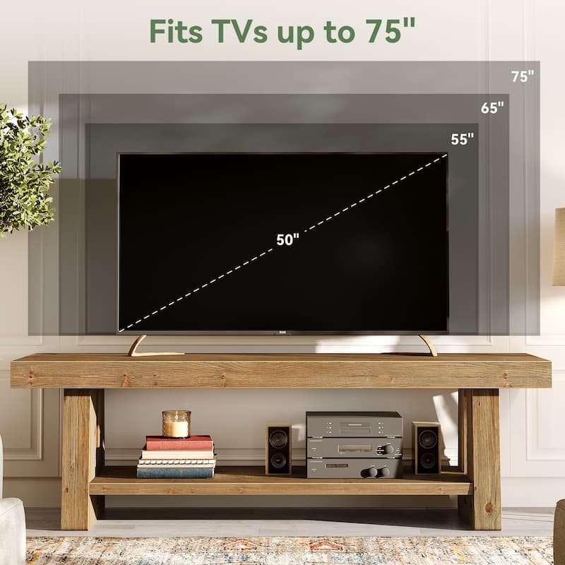 63-Inch Farmhouse TV Stand, 2-Tier Solid Wood Entertainment Center